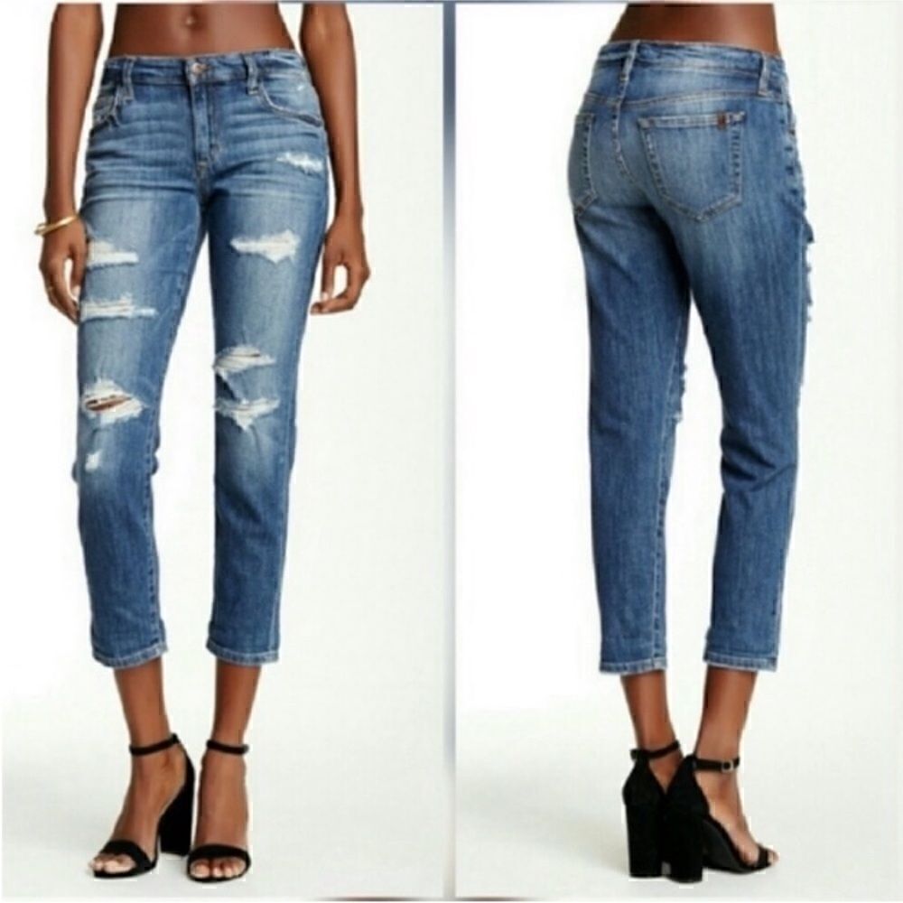 Joes Boyfriend Slim Crop Jeans Denim Blue Distressed Destroyed Size 27